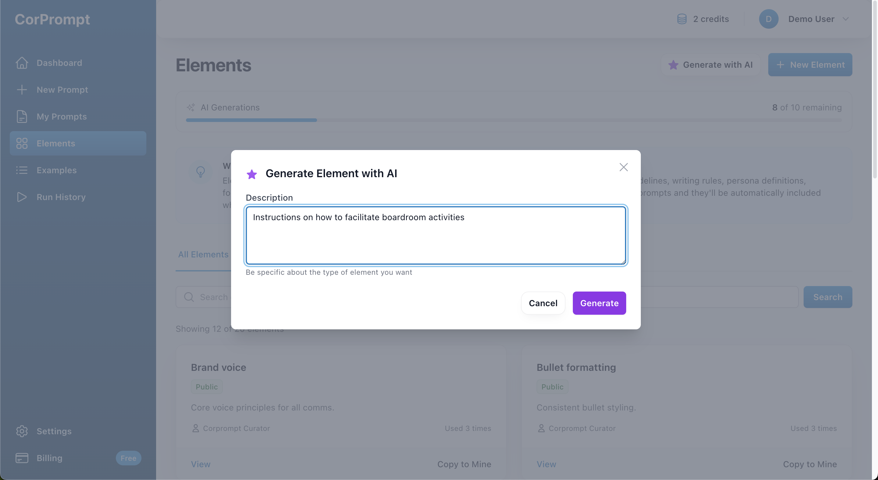 Entry Form to Generated Element with AI