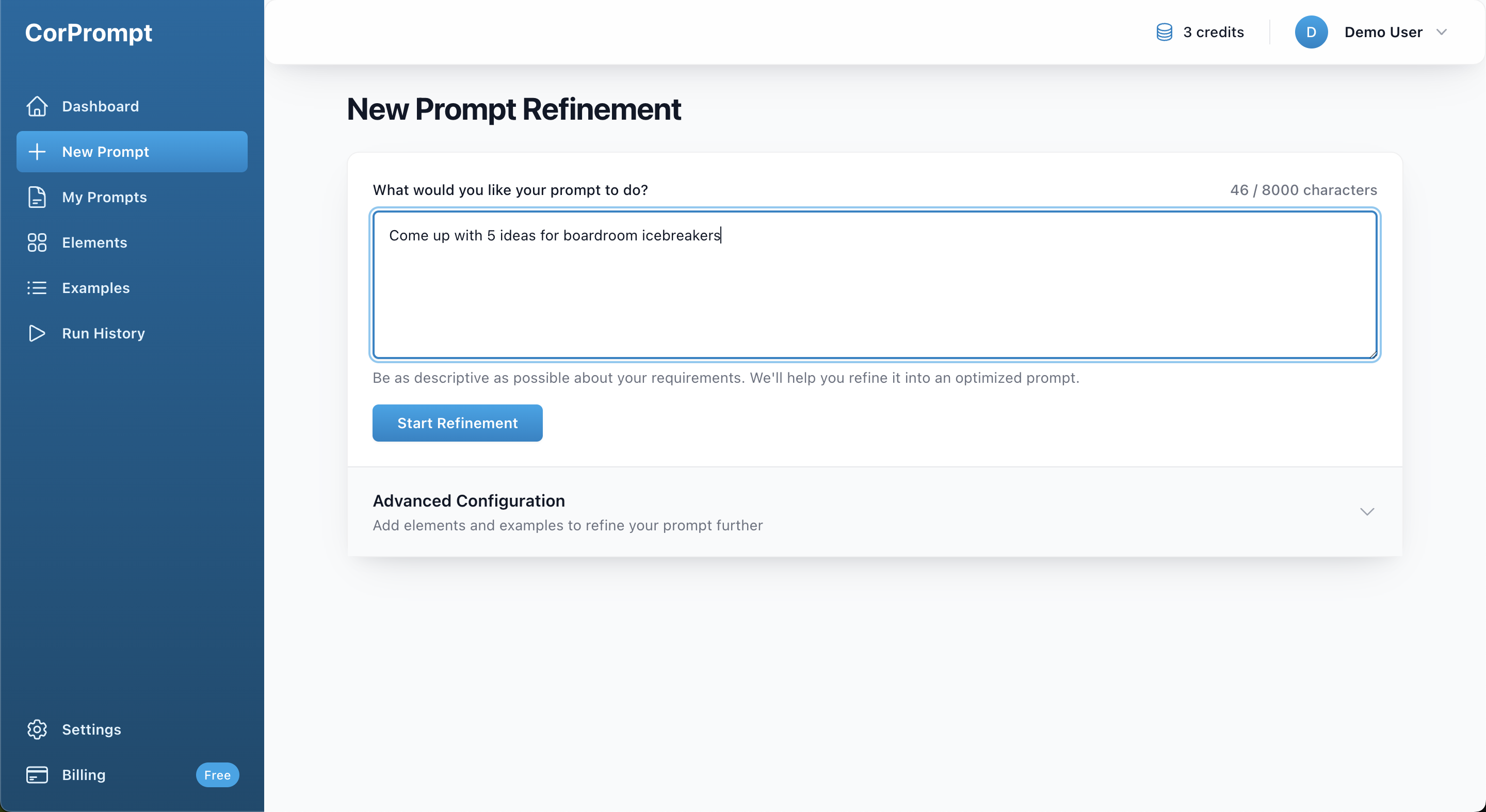 New Prompt Refinement Form