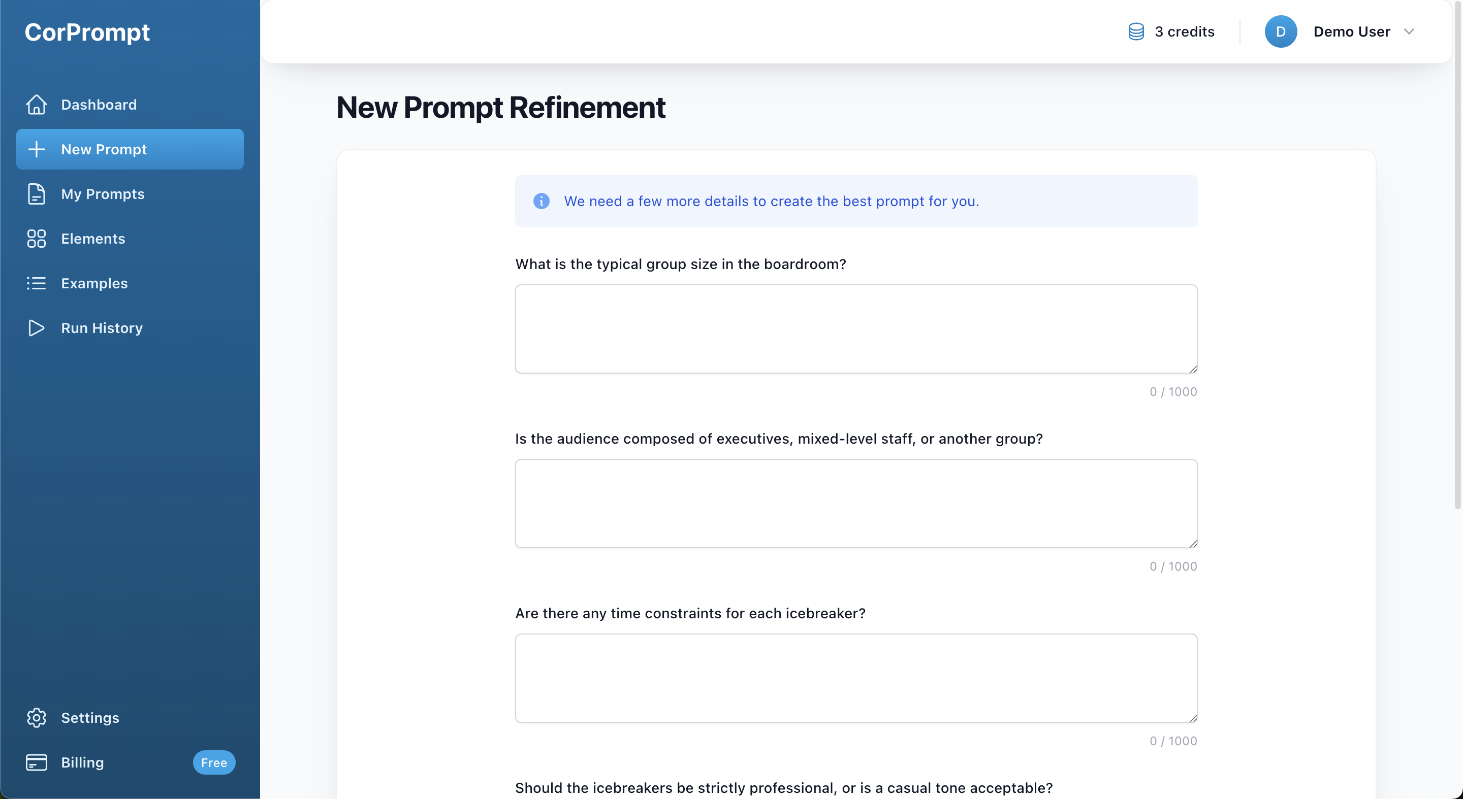 Clarification Questions Form
