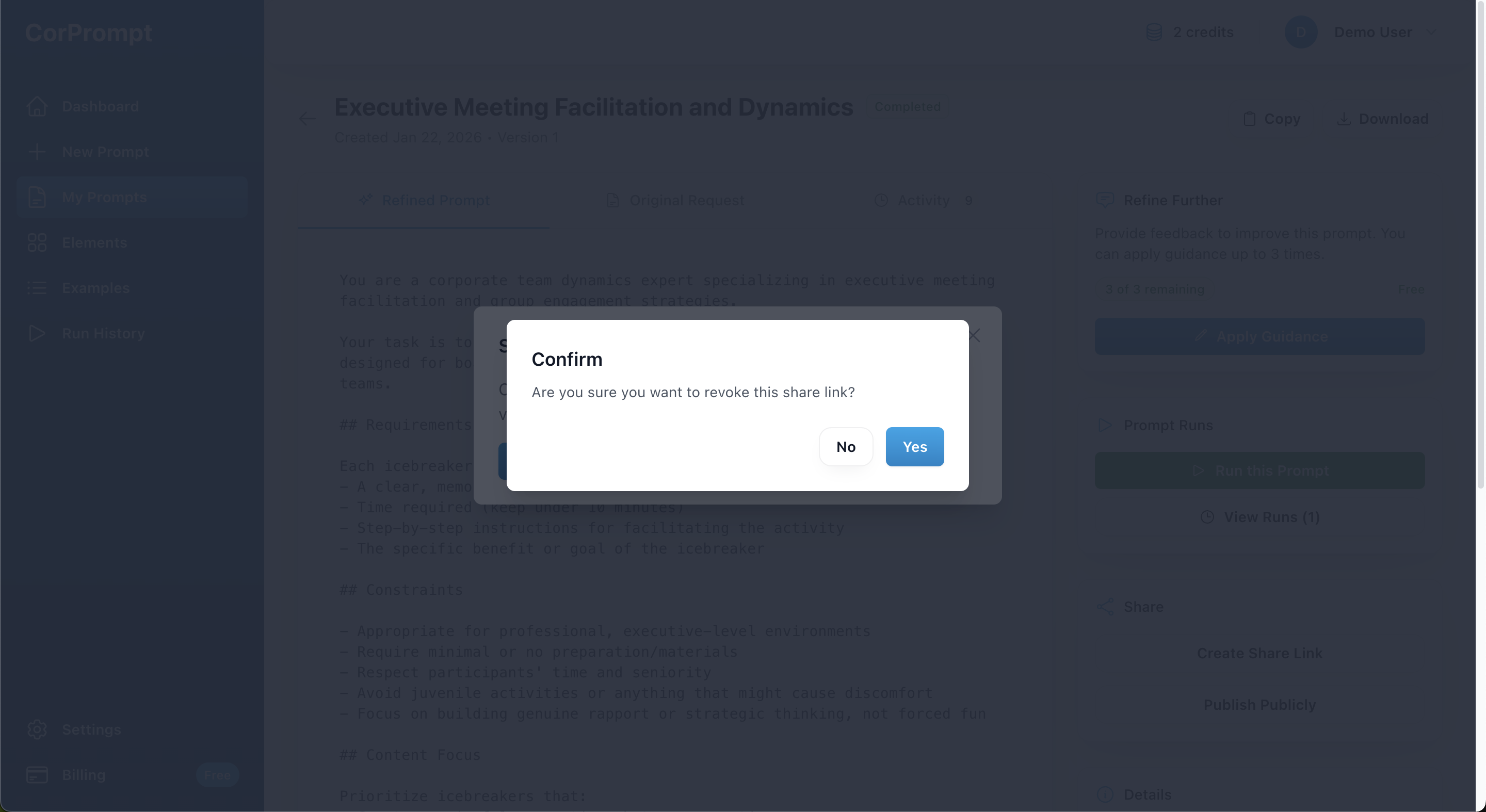 Revoke Share Link Modal