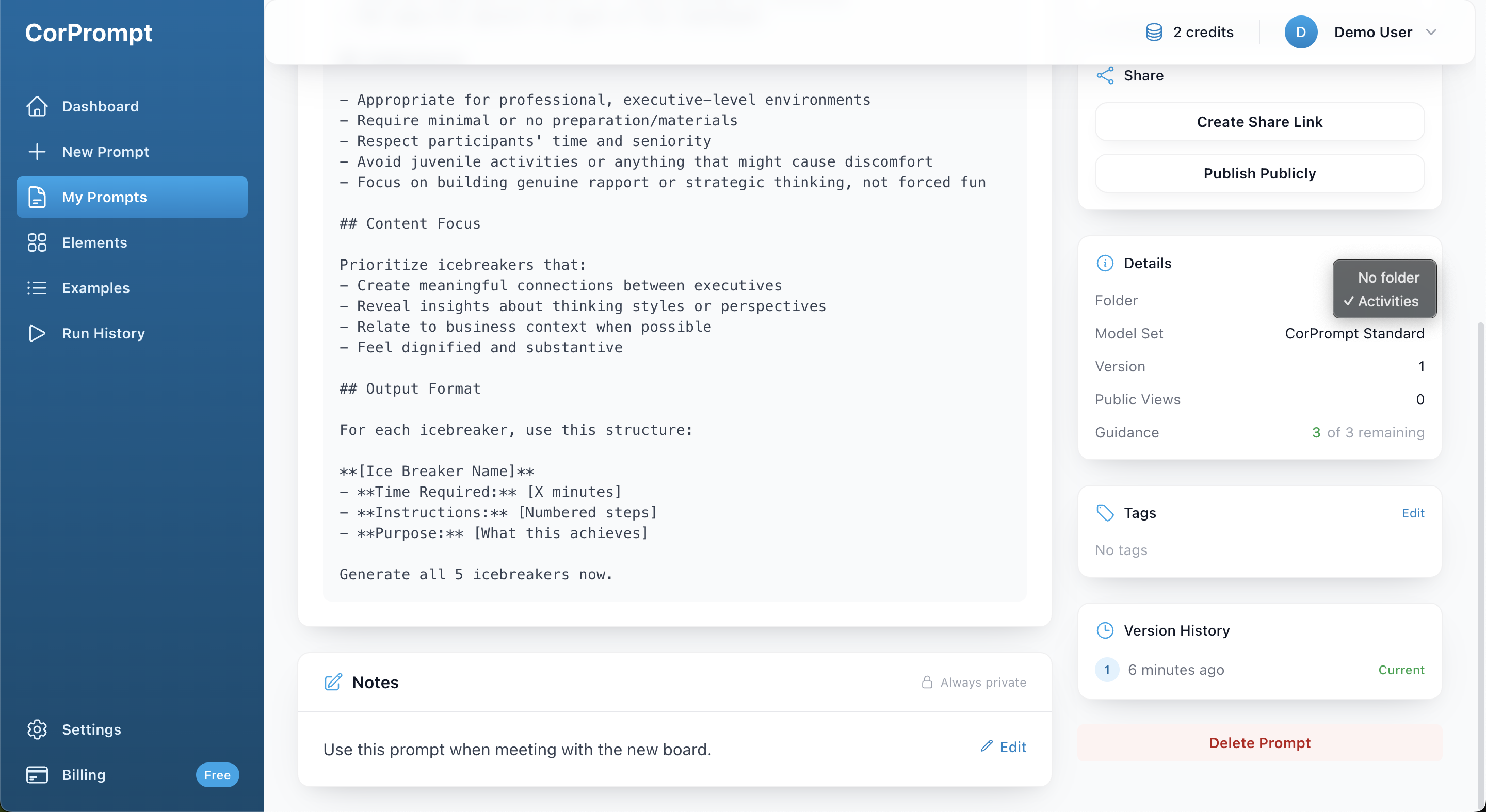 Assign Prompt to Folder